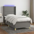 cadre de lit matelas LED Gris foncé 100x200 cm Tissu