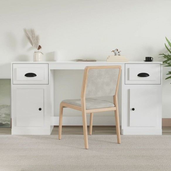 Bureau avec armoire blanc brillant bois d'ingénierie