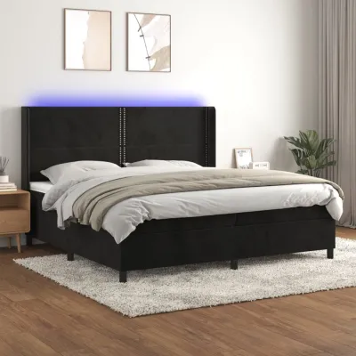 cadre de lit matelas et LED Noir 200x200 cm Velours