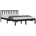 Cadre de lit Noir Bois de pin massif 140x190 cm