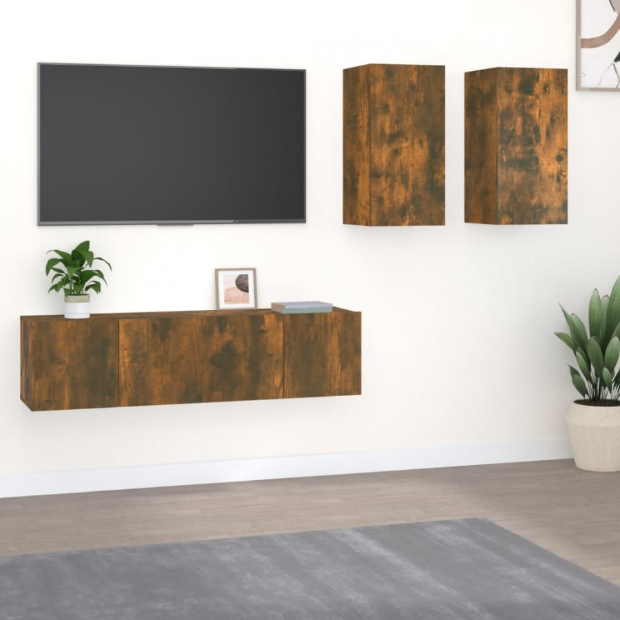 Ensemble de meubles TV 4 pcs Chêne fumé Bois d'ingénierie