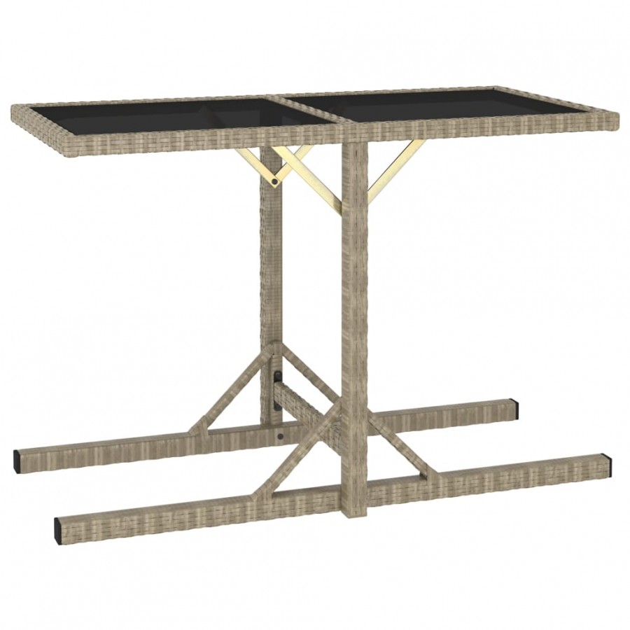 Table de jardin Beige 110x53x72 cm Verre et résine tressée