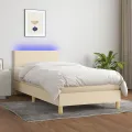 cadre de lit avec matelas LED Crème 100x200 cm Tissu