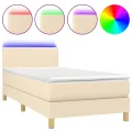 cadre de lit avec matelas LED Crème 100x200 cm Tissu