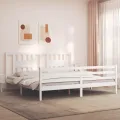Cadre de lit avec tête de lit blanc 200x200 cm bois massif