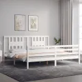 Cadre de lit avec tête de lit blanc 200x200 cm bois massif