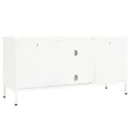 Meuble TV Blanc 105x35x52 cm Acier et verre