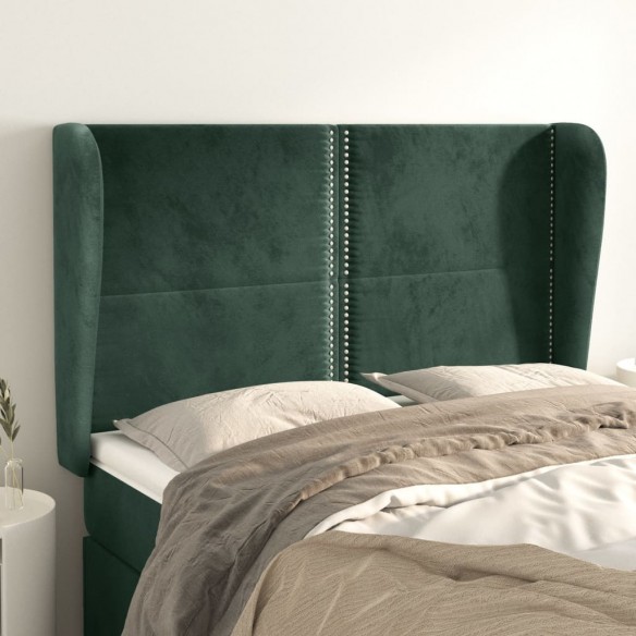 Tête de lit avec oreilles Vert foncé 147x23x118/128 cm Velours