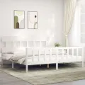 Cadre de lit avec tête de lit blanc 200x200 cm bois massif