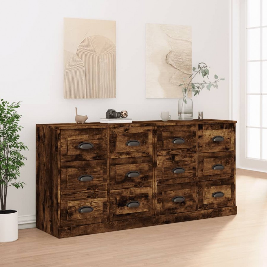 Buffets 2 pcs chêne fumé bois d'ingénierie