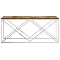 Table basse acier inoxydable et bois massif de récupération