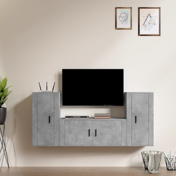 Ensemble de meubles TV 3 pcs Gris béton Bois d'ingénierie