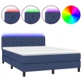 cadre de lit avec matelas LED Bleu 140x200 cm Tissu