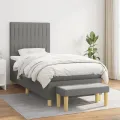 cadre de lit avec matelas Gris foncé 80x200 cm Tissu