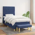 cadre de lit avec matelas Bleu 90x190 cm Tissu