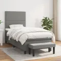 cadre de lit avec matelas Gris foncé 100x200cm Tissu