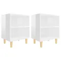 Tables de chevet pieds en bois 2 pcs Blanc brillant 40x30x50 cm