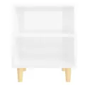Tables de chevet pieds en bois 2 pcs Blanc brillant 40x30x50 cm