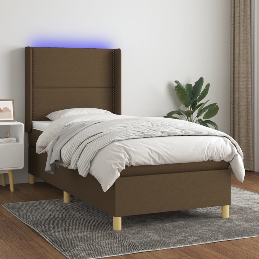 Sommier à lattes de lit matelas et LED Taupe 90x200 cm Tissu