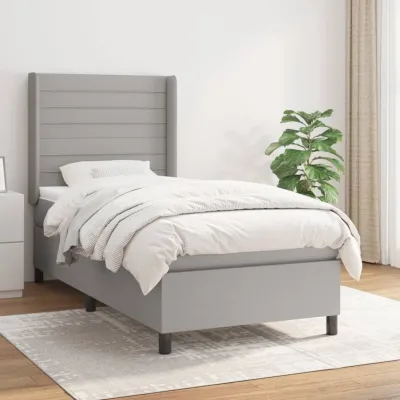 cadre de lit avec matelas Gris clair 80x200 cm Tissu
