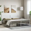 Cadre de lit métal avec tête de lit/pied de lit blanc 183x213cm