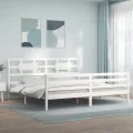 Cadre de lit avec tête de lit blanc 200x200 cm bois massif
