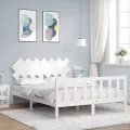 Cadre de lit avec tête de lit blanc King Size bois massif