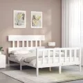 Cadre de lit avec tête de lit blanc 140x190 cm bois massif