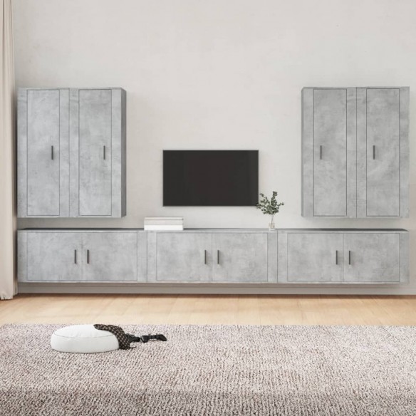 Ensemble de meubles TV 7 pcs Gris béton Bois d'ingénierie