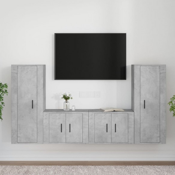 Ensemble de meubles TV 4 pcs Gris béton Bois d'ingénierie