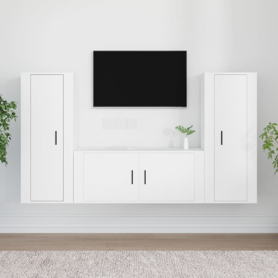 Ensemble de meubles TV 3 pcs Blanc Bois d'ingénierie