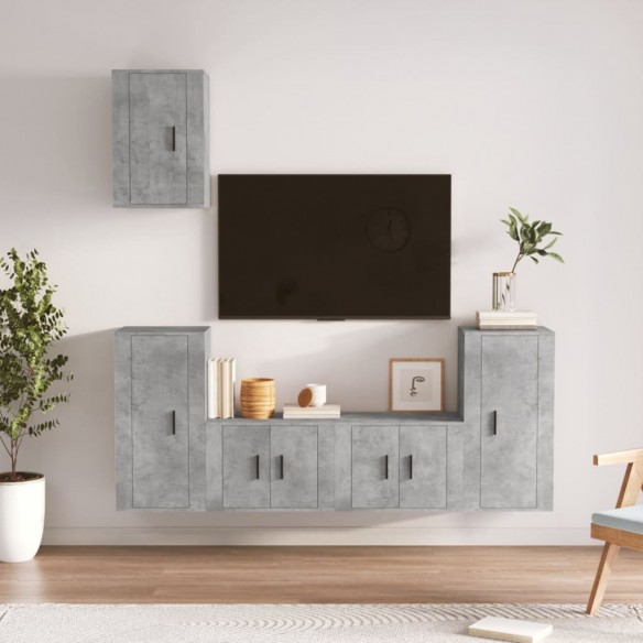 Ensemble de meubles TV 5 pcs Gris béton Bois d'ingénierie