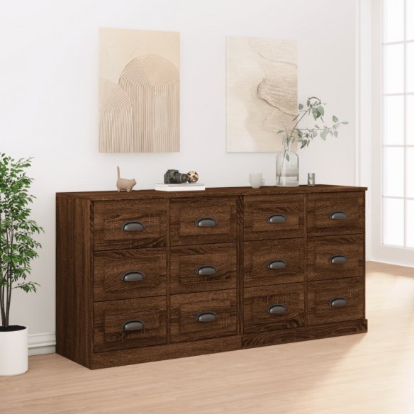 Buffets 2 pcs chêne marron bois d'ingénierie