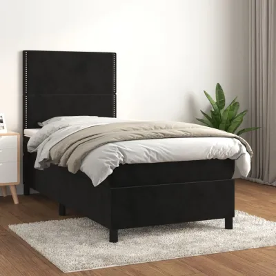 cadre de lit avec matelas Noir 100x200 cm Velours