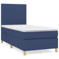 cadre de lit avec matelas Bleu 100x200 cm Tissu