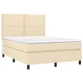 cadre de lit avec matelas Crème 140x200 cm Tissu