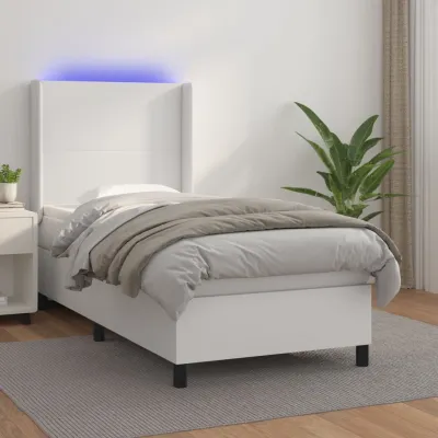 cadre de lit matelas LED Blanc 90x200cm Similicuir