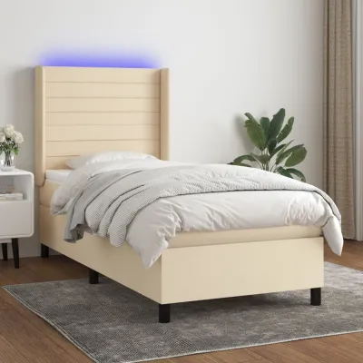 cadre de lit matelas et LED Crème 90x190 cm Tissu