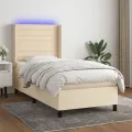 cadre de lit matelas et LED Crème 90x190 cm Tissu