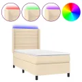 cadre de lit matelas et LED Crème 90x190 cm Tissu