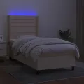 cadre de lit matelas et LED Crème 90x190 cm Tissu