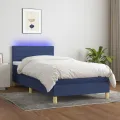 cadre de lit avec matelas LED Bleu 100x200 cm Tissu