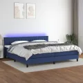 cadre de lit et matelas et LED Bleu 200x200 cm Tissu