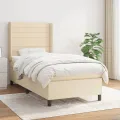 cadre de lit et matelas Crème 90x190 cm Tissu