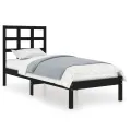 Cadre de lit Noir Bois massif 75x190 cm Petit simple