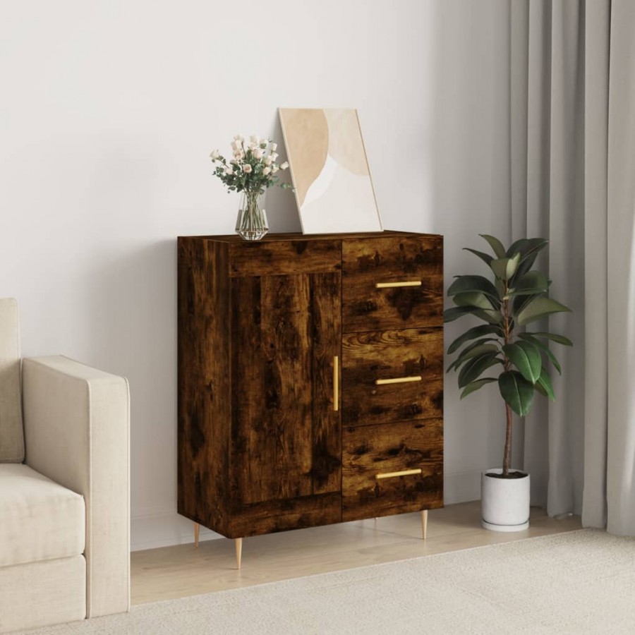 Buffet chêne fumé 69,5x34x90 cm bois d'ingénierie