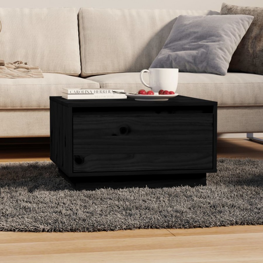 Table basse Noir 55x56x32 cm Bois massif de pin