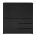 FMD Commode avec 3 portes et 3 tiroirs Noir