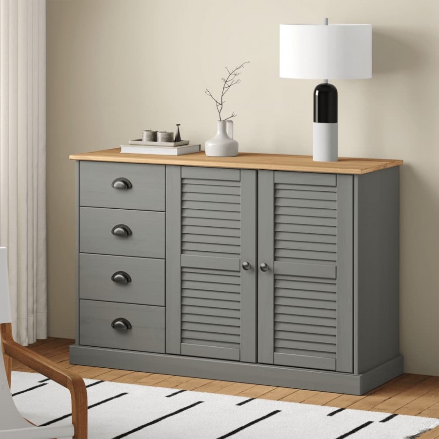 Buffet avec tiroirs VIGO 113x40x75 cm gris bois massif de pin