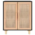 Buffet Noir 60x30x70 cm Bois de pin massif et rotin naturel